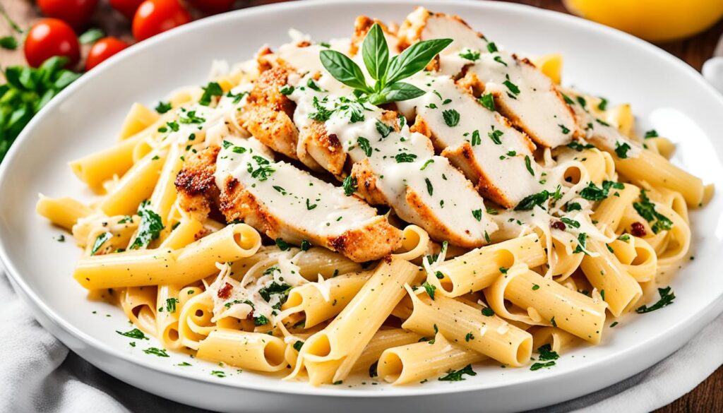 Chicken pasta with garlic parmesan sauce