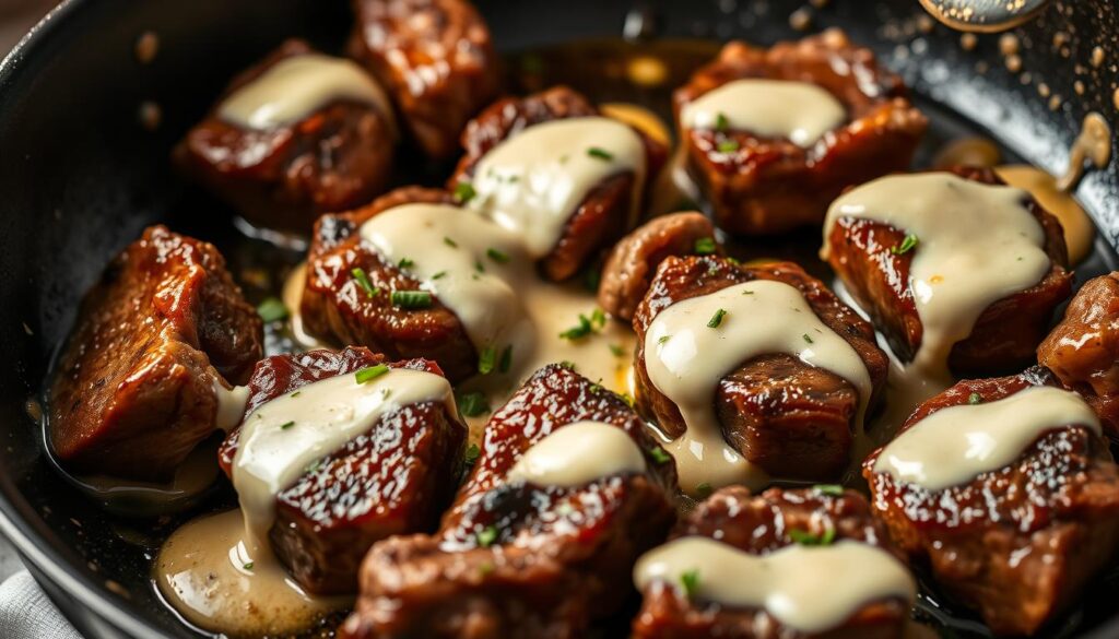 Garlic Butter Steak Bites with Parmesan Cream Sauce