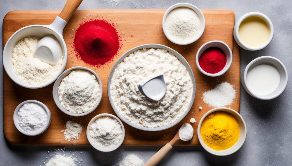 Ingredients for homemade red velvet cinnamon rolls