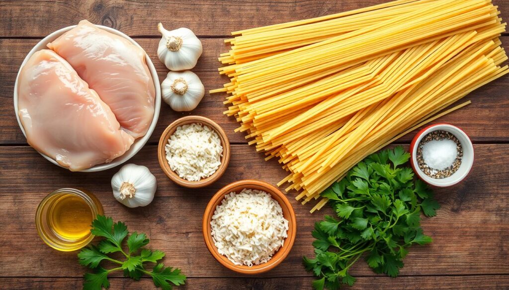 Garlic Parmesan Chicken and Pasta Ingredients