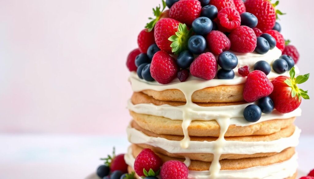 fluffy cake layers with fresh berries