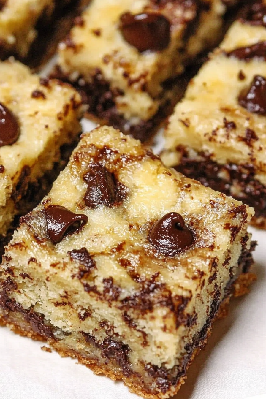 Delicious Banana Chocolate Chip Bars Recipe Freshly Baked on White Plate