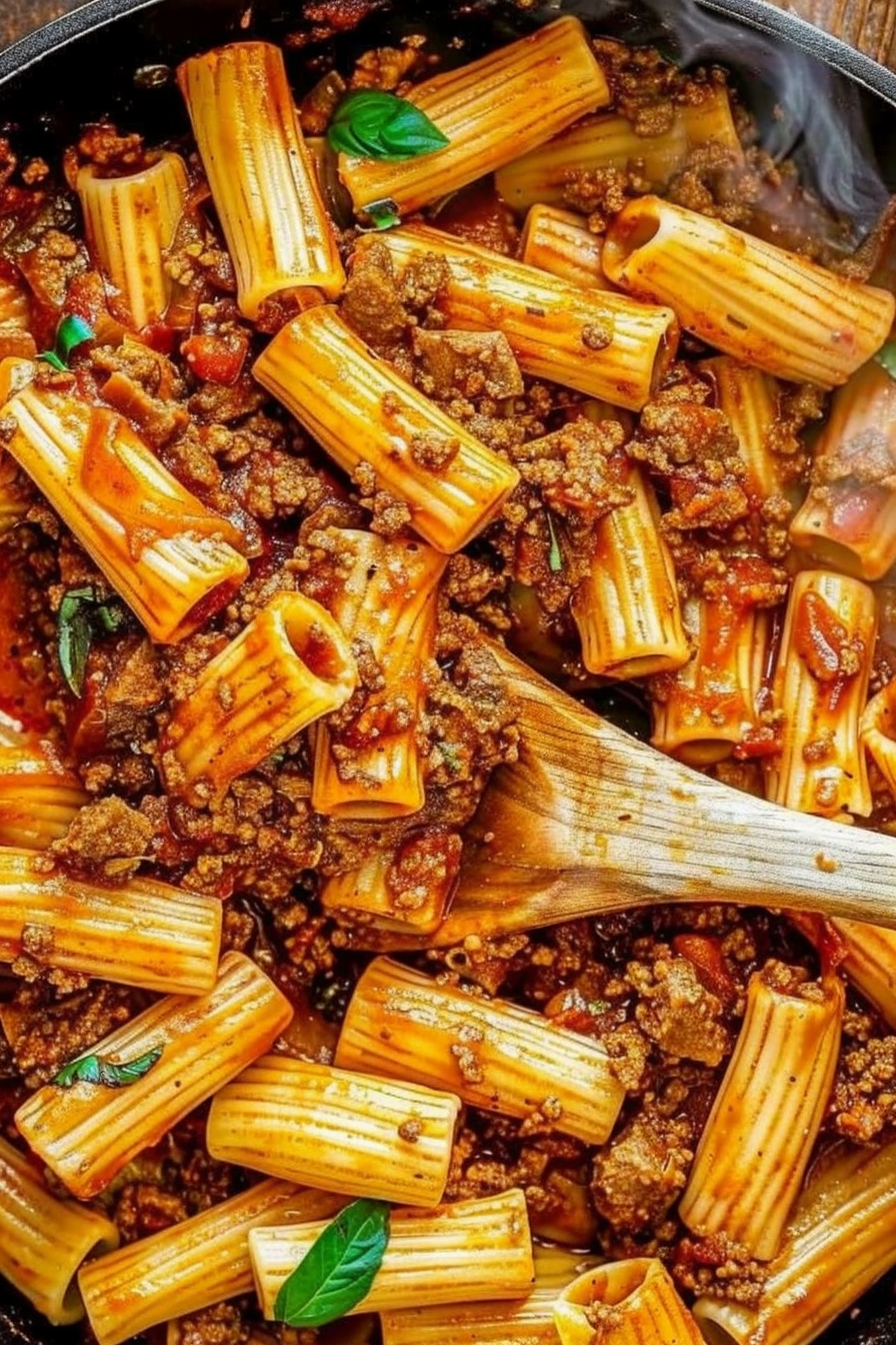 Delicious Beef Pasta Recipe freshly prepared on a white plate