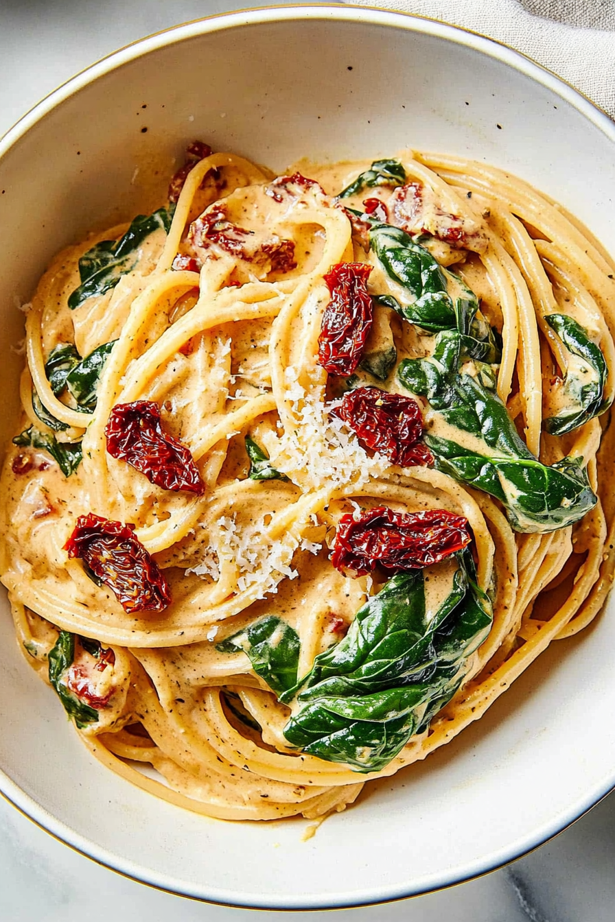 Spaghetti & Spinach with Sun-Dried Tomato Cream Sauce Recipe Delicious Spaghetti & Spinach with Sun-Dried Tomato Cream Sauce