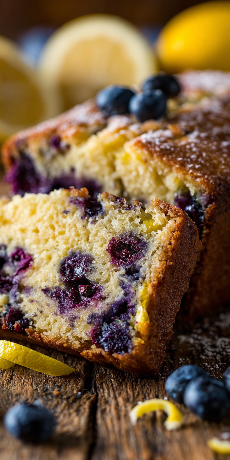Slice of Blueberry Lemon Zest Banana Bread on a plate with fresh berries