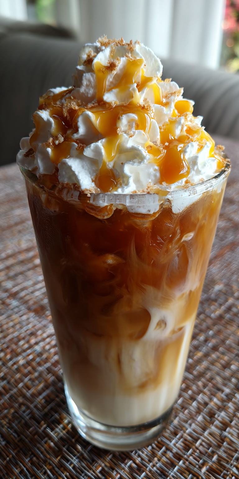 Caramel Pumpkin Spice Iced Coffee with seasonal flavors and ingredients