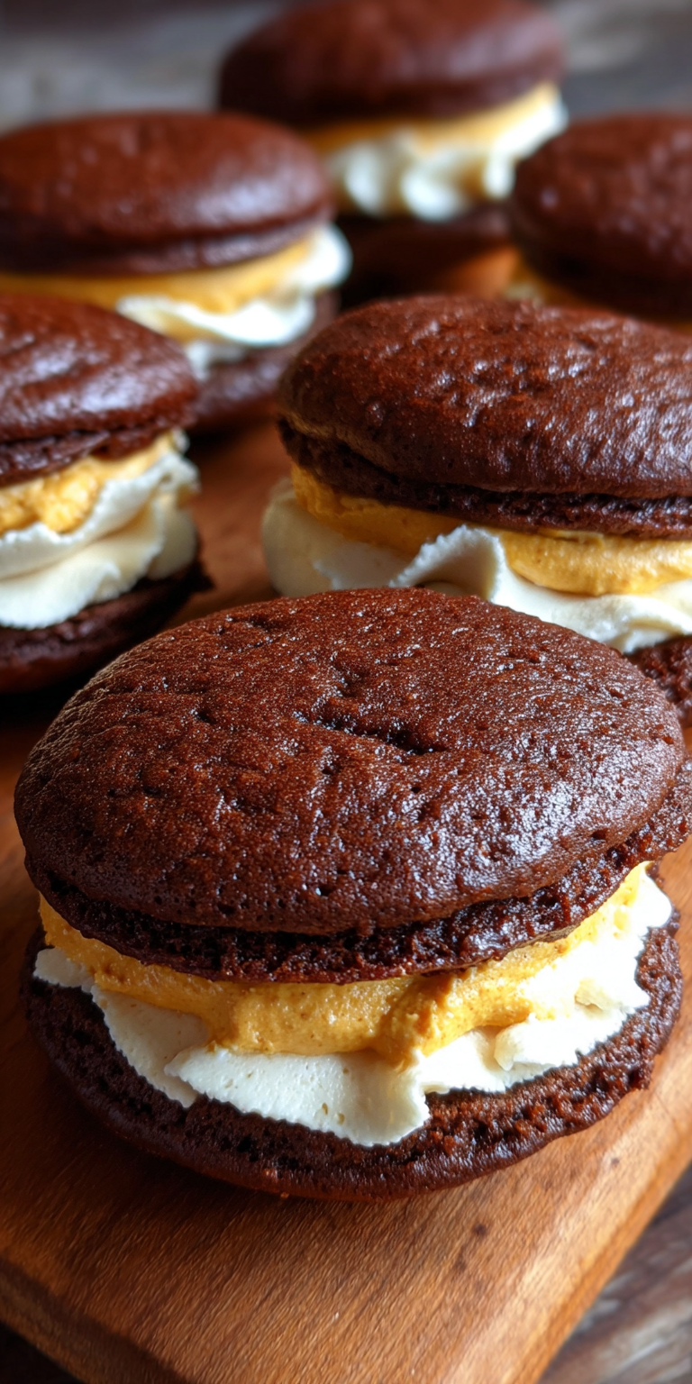 Delicious Chocolate Pumpkin Whoopie Pies on a fall-inspired table setting