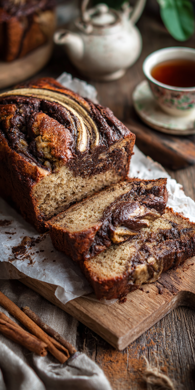 Chocolate Swirl Chai Banana Bread ingredients with ripe bananas and warm spices