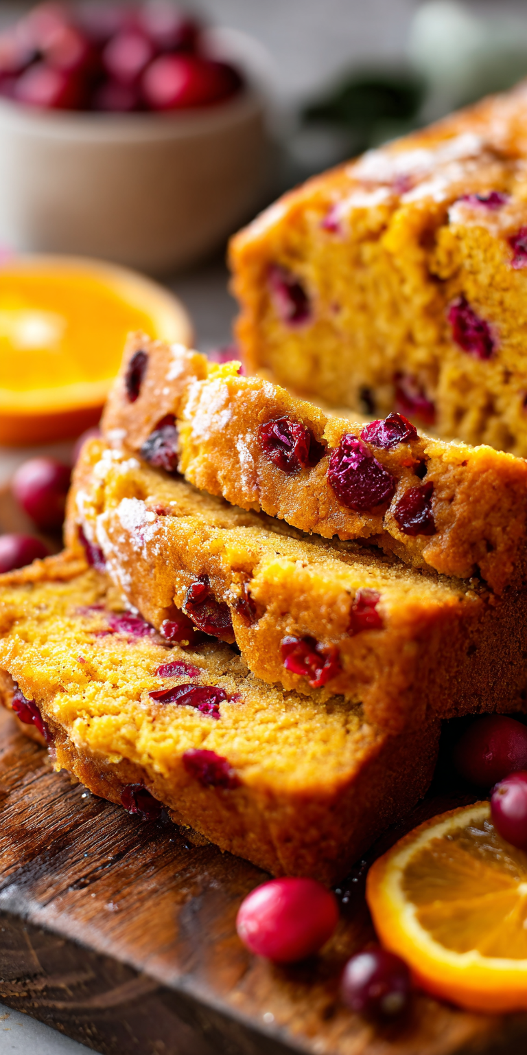 Slice of Cranberry Orange Pumpkin Morning Bread on a plate