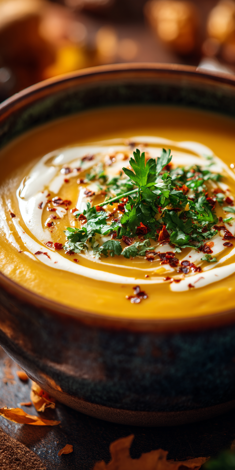 A collection of fresh components for Curried Cashew Pumpkin Bisque, showcasing vibrant pumpkin and spices