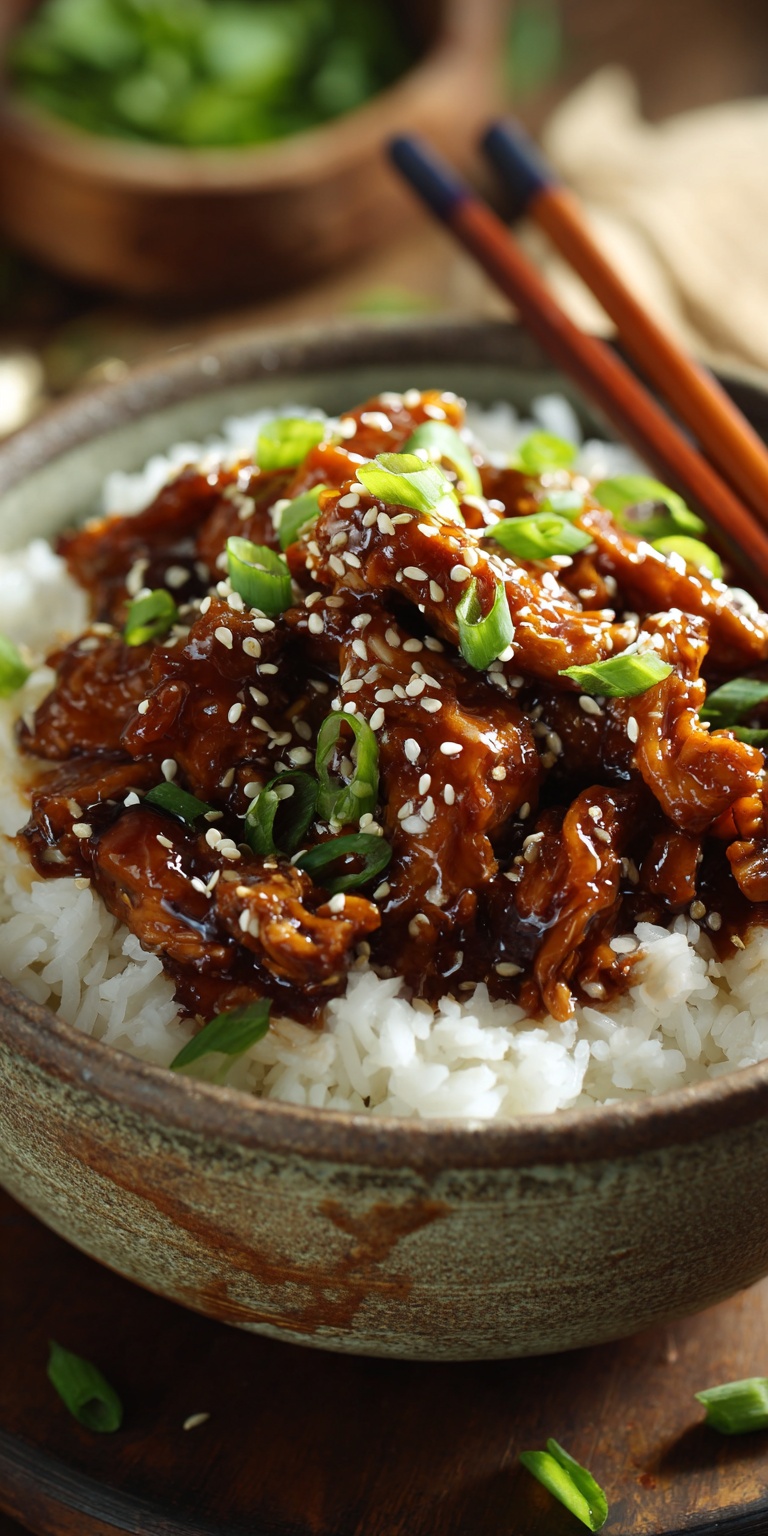 A plate of tender Dump and Go Crockpot Teriyaki Chicken with a glossy sauce