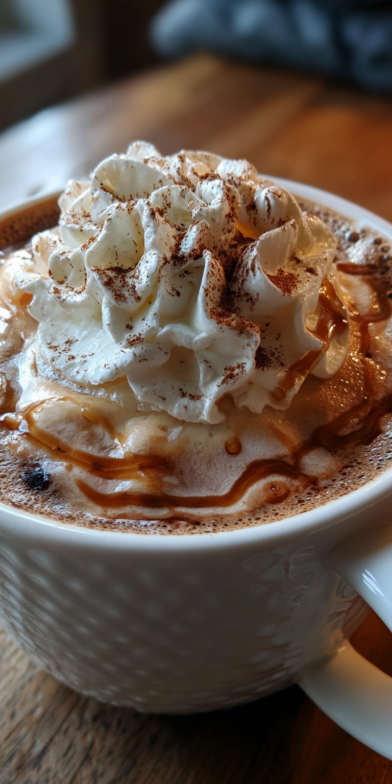 A warm mug of Hazelnut Mocha Pumpkin Latte with a cozy fall vibe