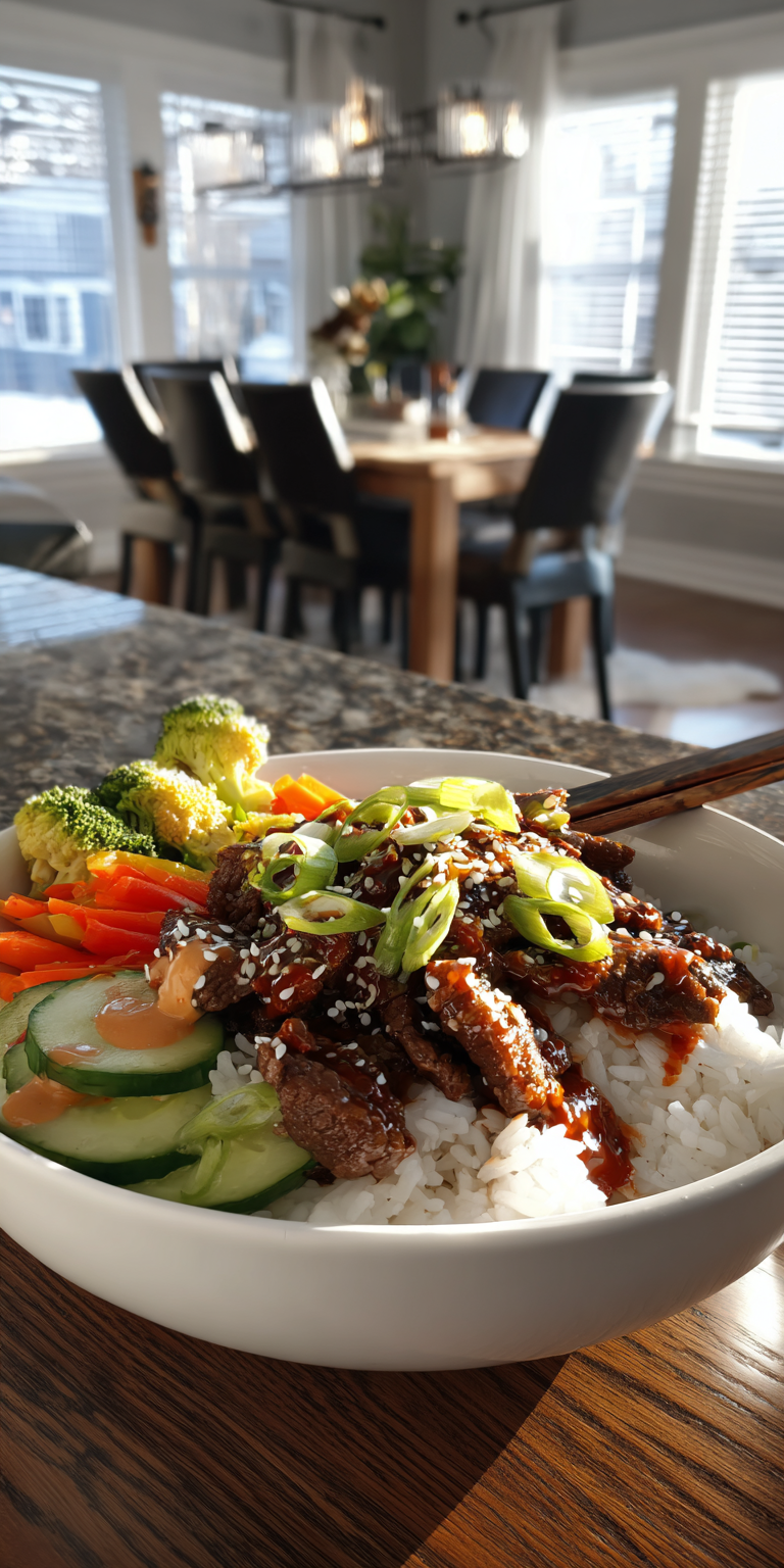 Fresh components for Korean Beef Bulgogi Bowls with creamy Gochujang sauce ready to be prepared
