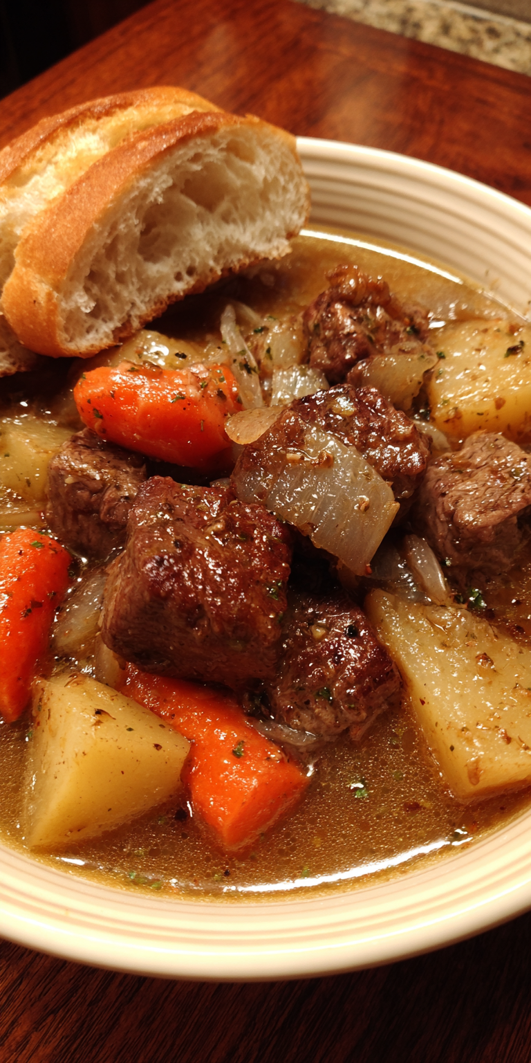 A collection of fresh components for Maple-Dijon Beef Stew preparation