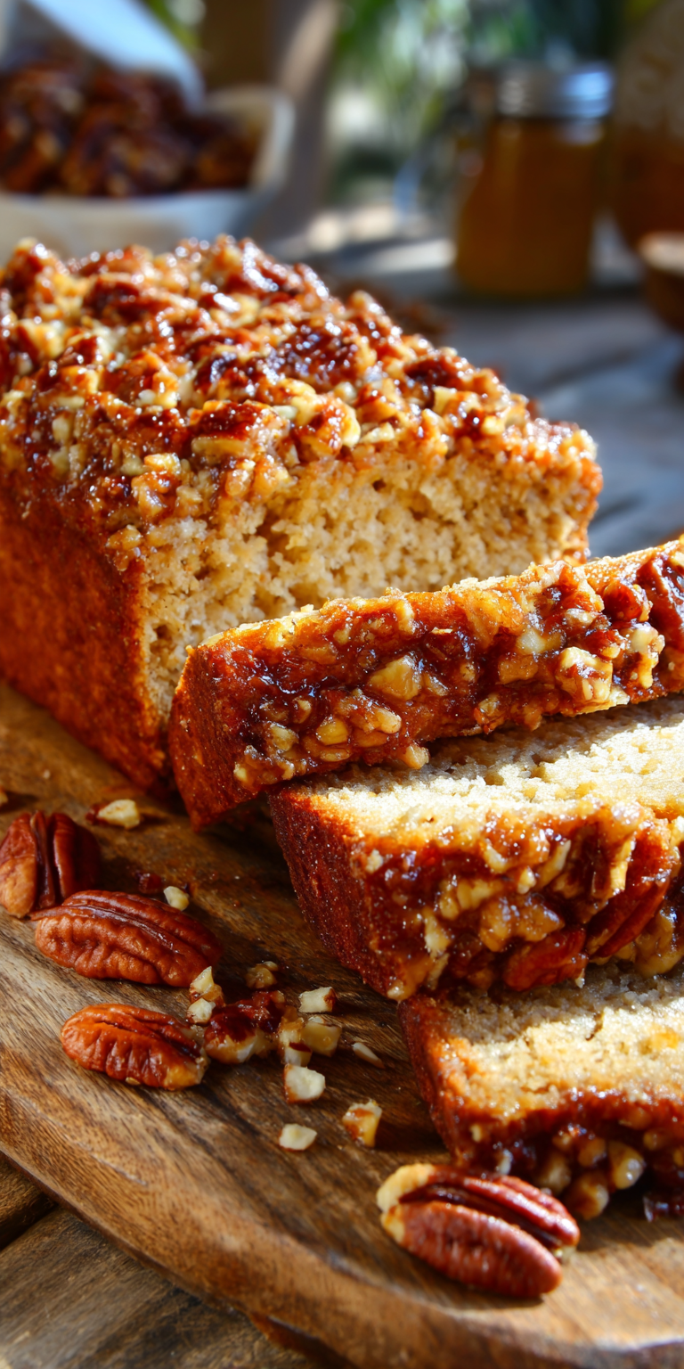 Maple Pecan Crunch Banana Bread served warm with cozy spices