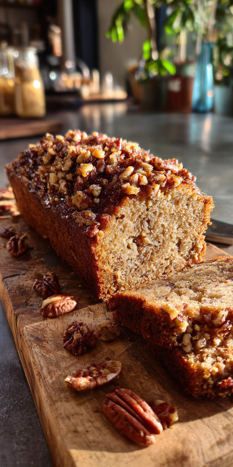 Maple Pecan Crunch Banana Bread served warm with cozy spices