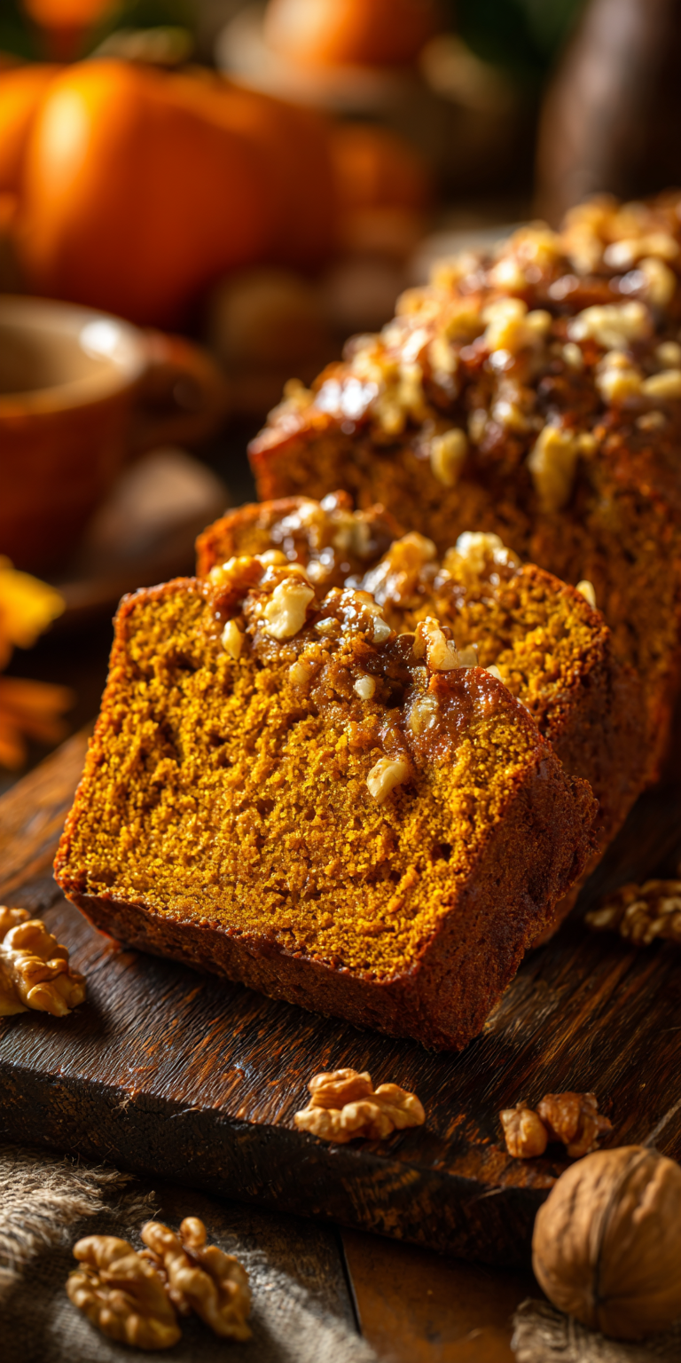 Close-up of raw materials for Maple Walnut Pumpkin Harvest Loaf with pumpkin and walnuts