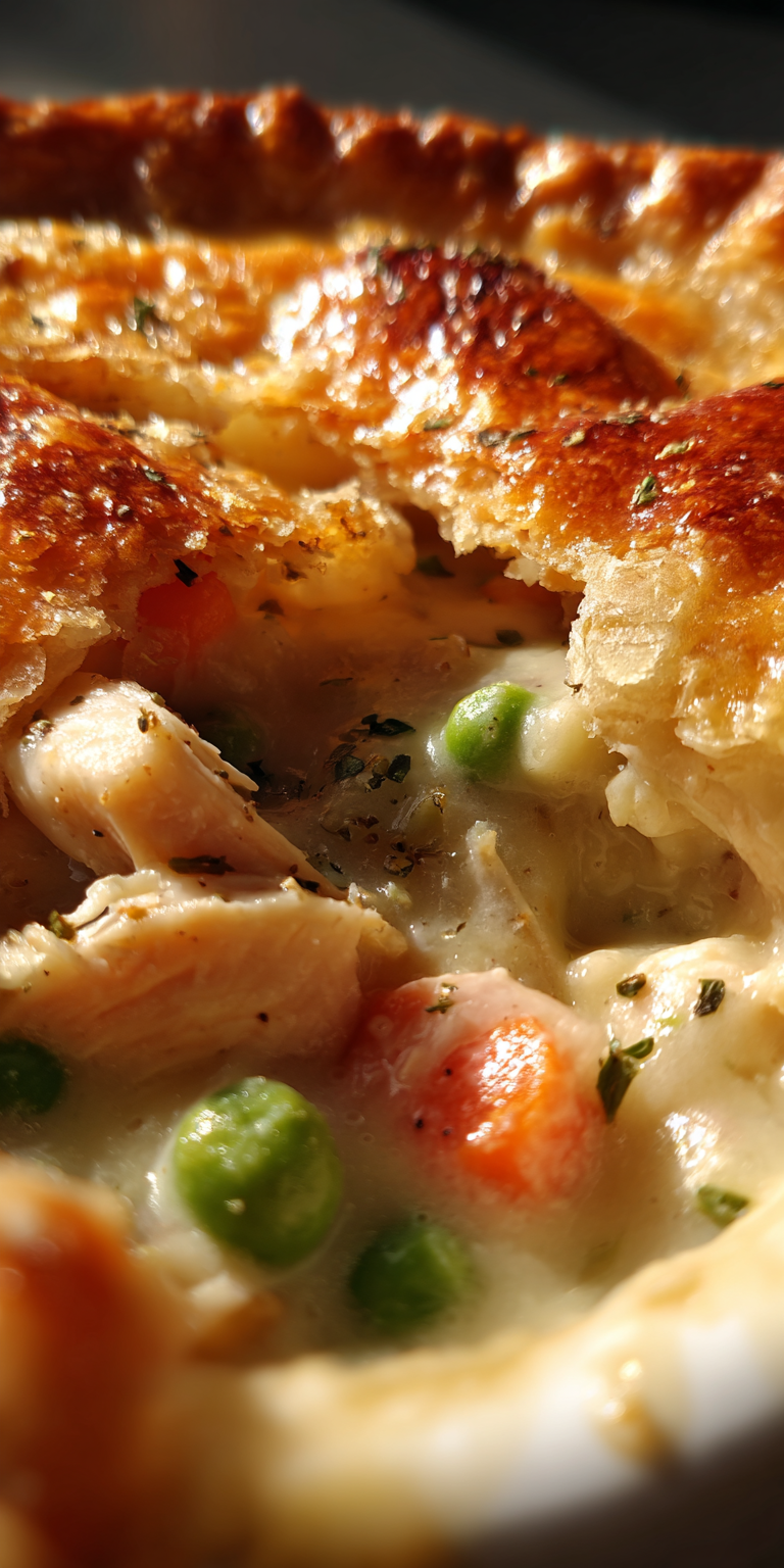 A comforting plate of Marry Me Chicken Pot Pie with a flaky crust