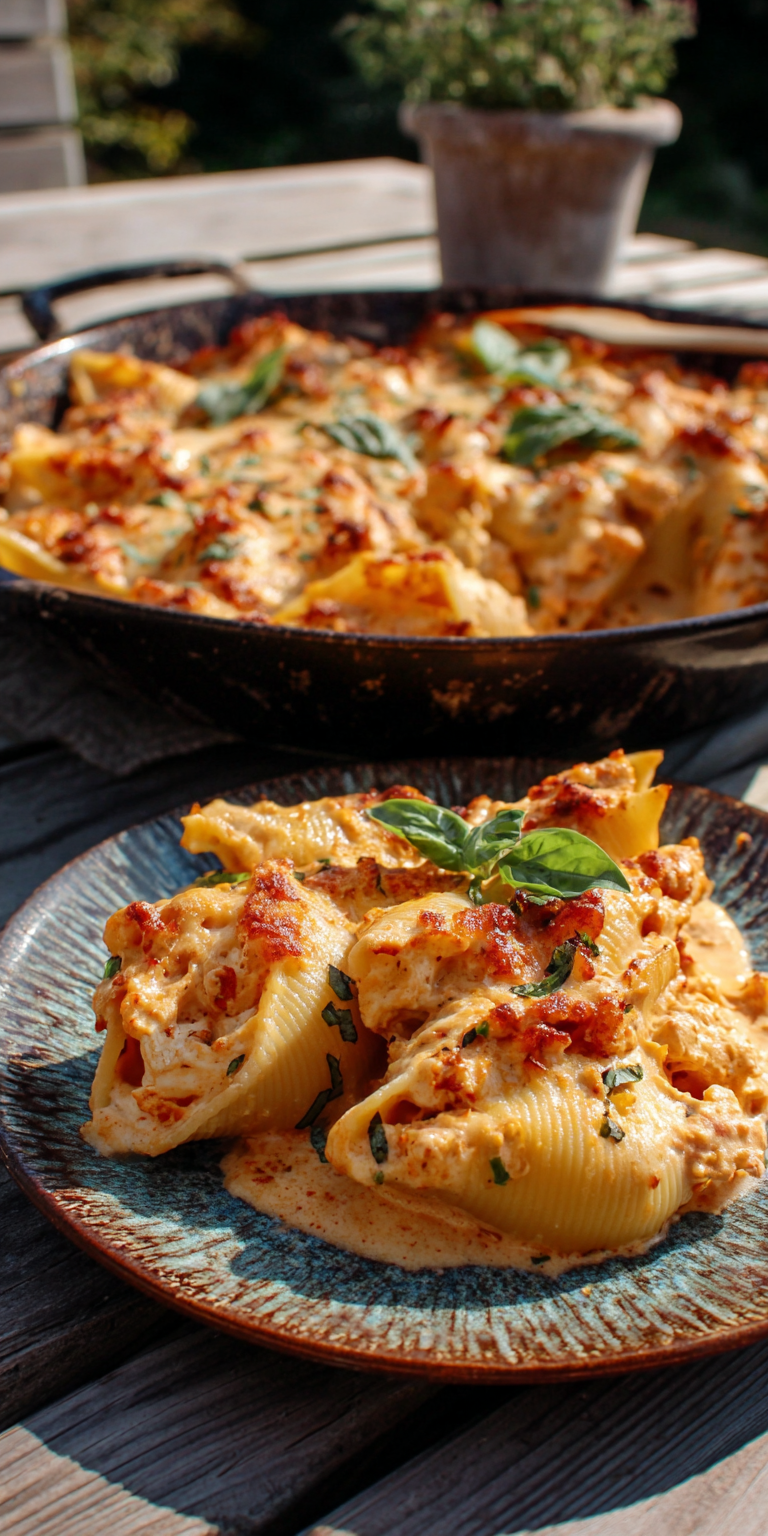 Marry Me Chicken Stuffed Shells served warm with cozy spices