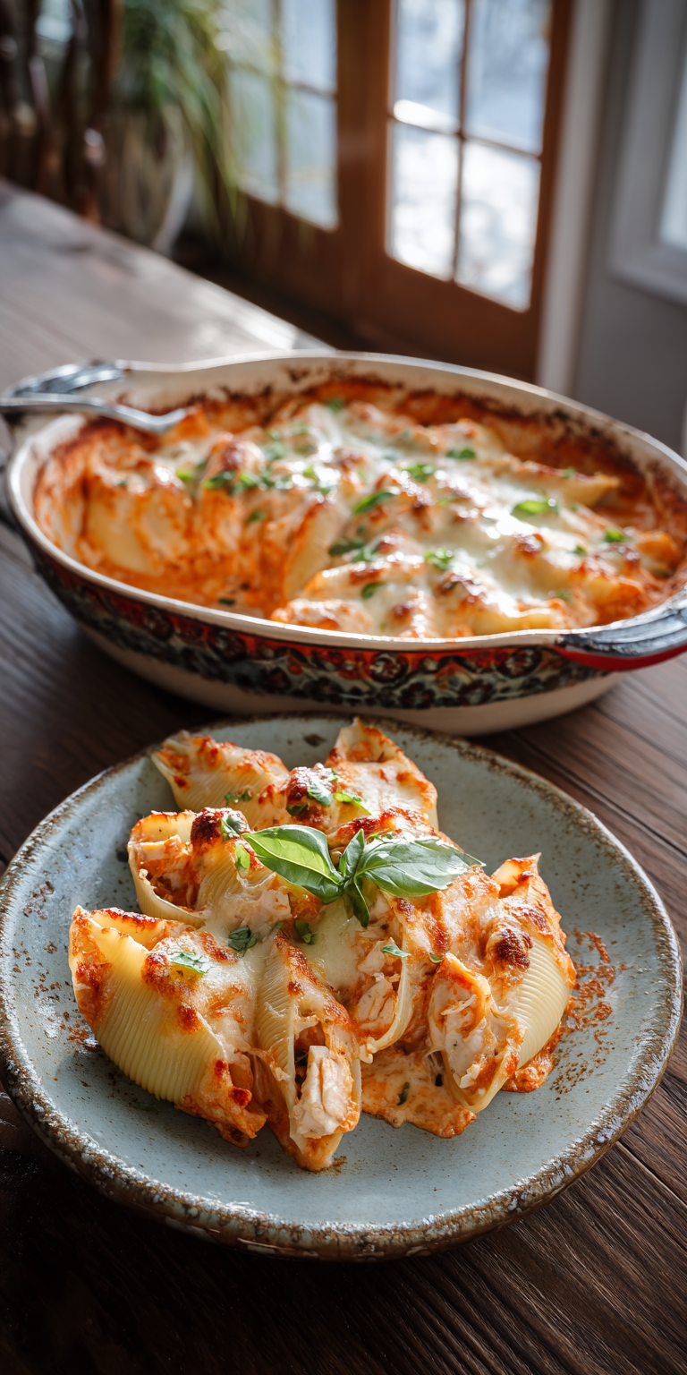 Marry Me Chicken Stuffed Shells served warm with cozy spices