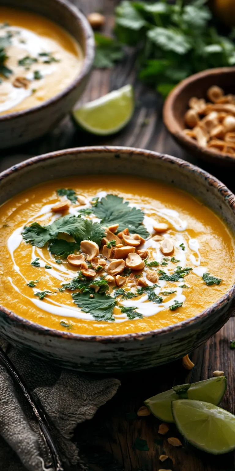 Thai Ginger Pumpkin Coconut Soup served warm with cozy spices