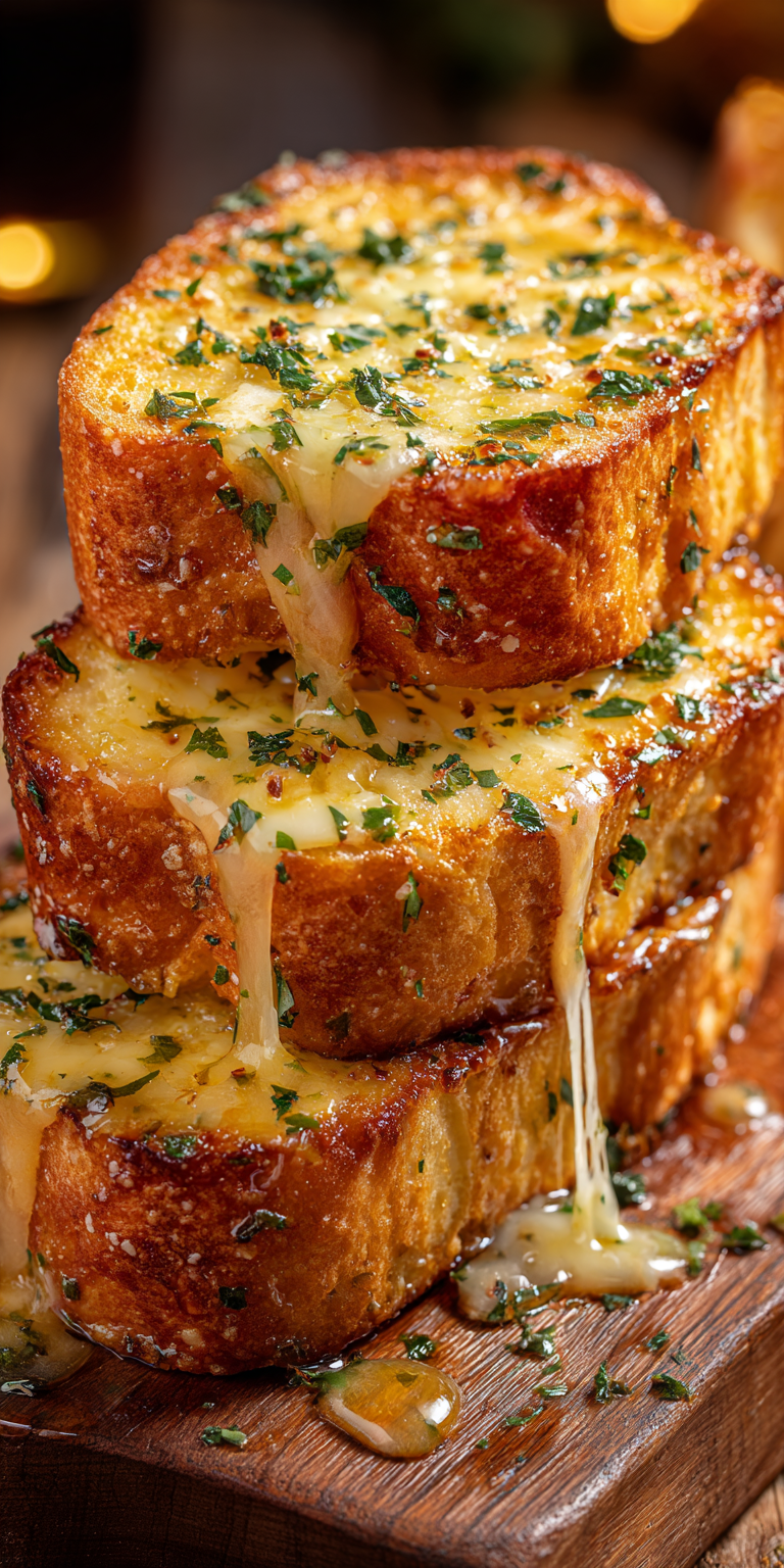 A slice of Cheesy Texas Toast with garlic butter and melted cheese, toasted to perfection