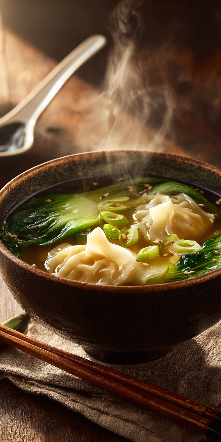 Fresh components for making Chicken Wonton Soup at home