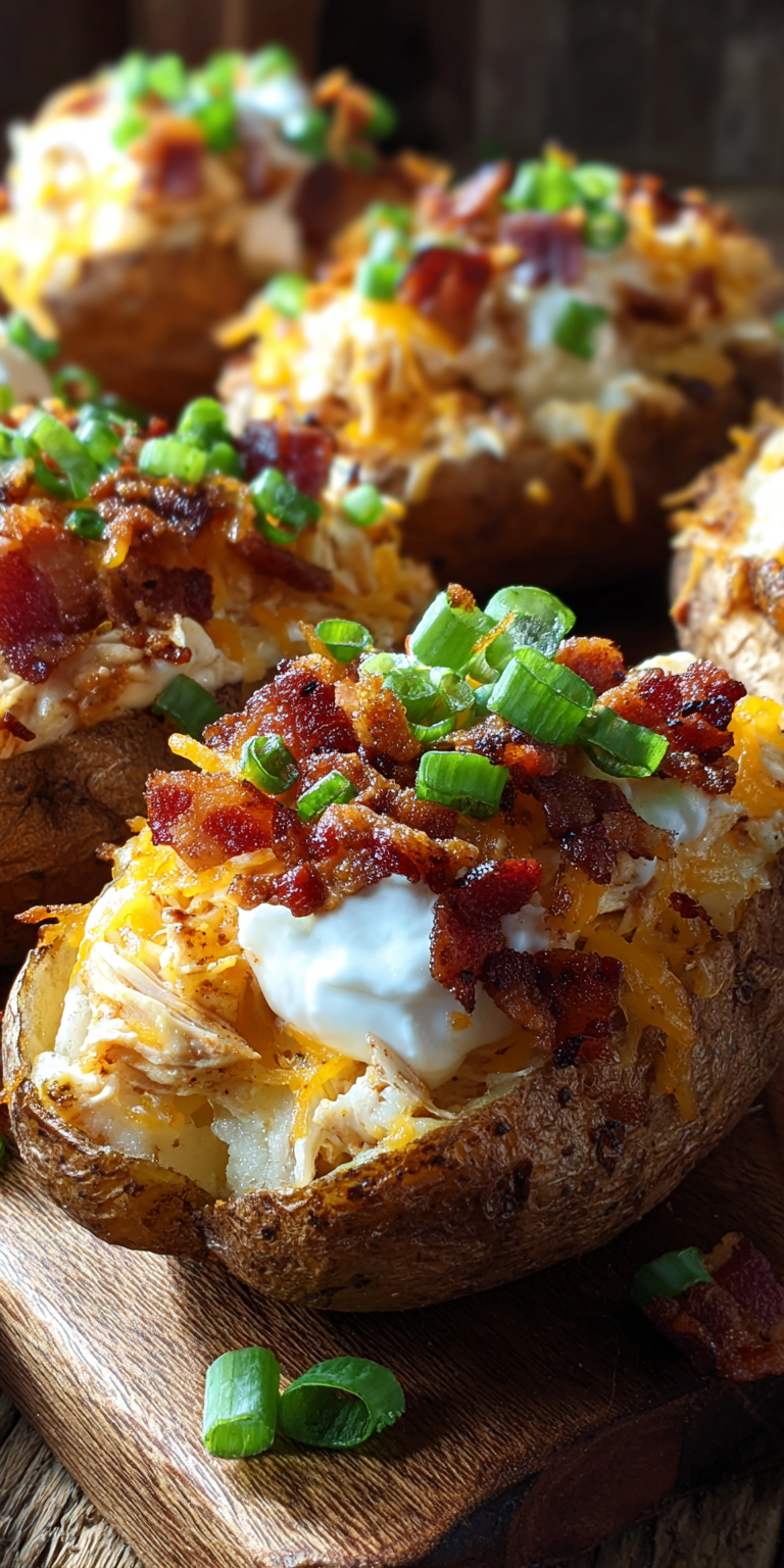 Crack Chicken Stuffed Baked Potatoes served warm with cozy spices