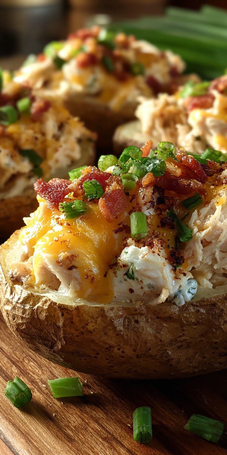 Crack Chicken Stuffed Baked Potatoes served warm with cozy spices