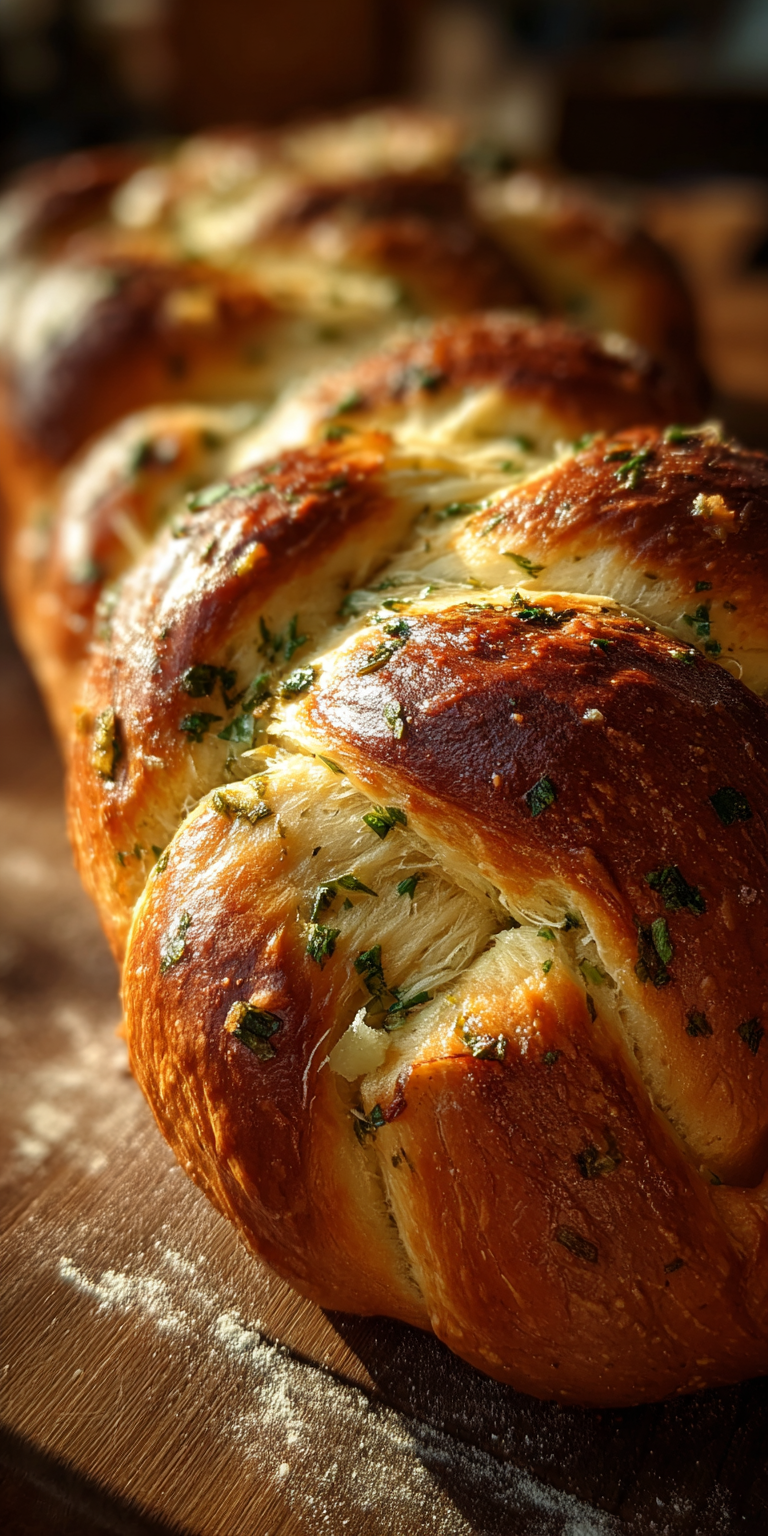 Garlic Herb Braided Sourdough Loaf served warm with cozy spices