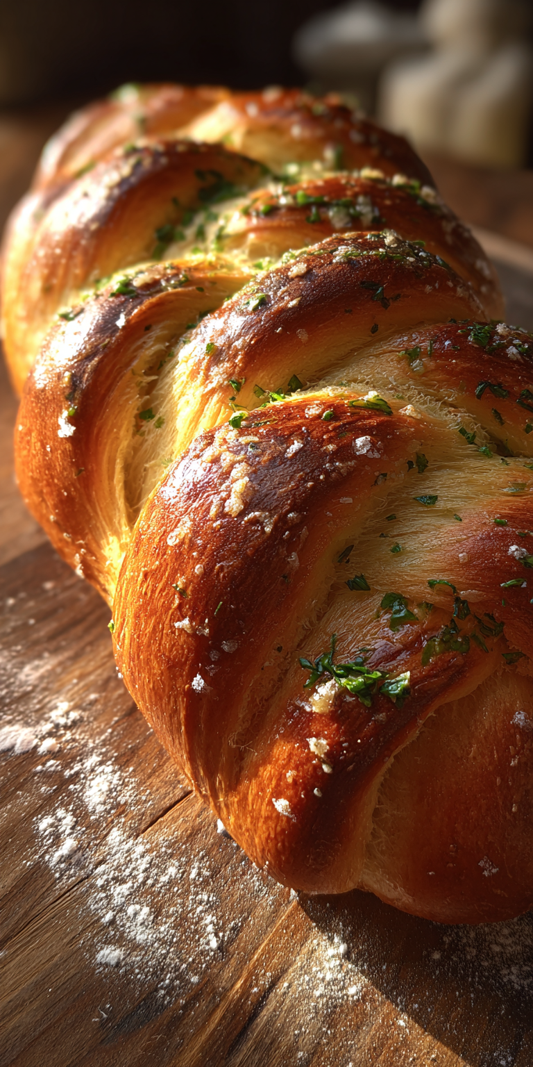 Garlic Herb Braided Sourdough Loaf served warm with cozy spices
