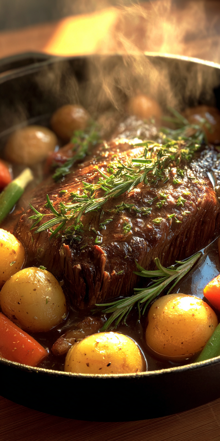 Garlic Herb Pot Roast served warm with cozy spices