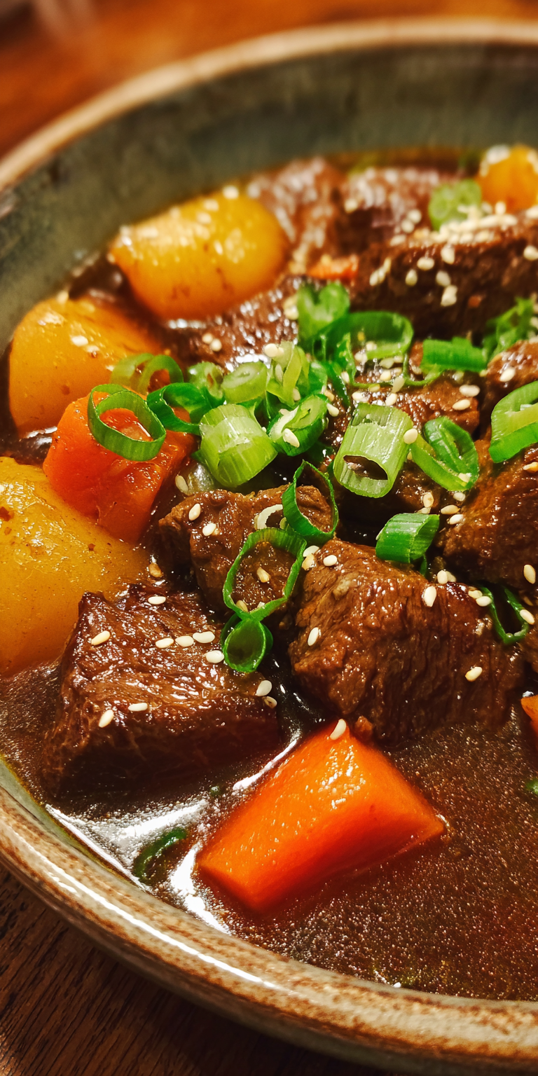 Fresh components for making Ginger-Soy Beef Stew at home