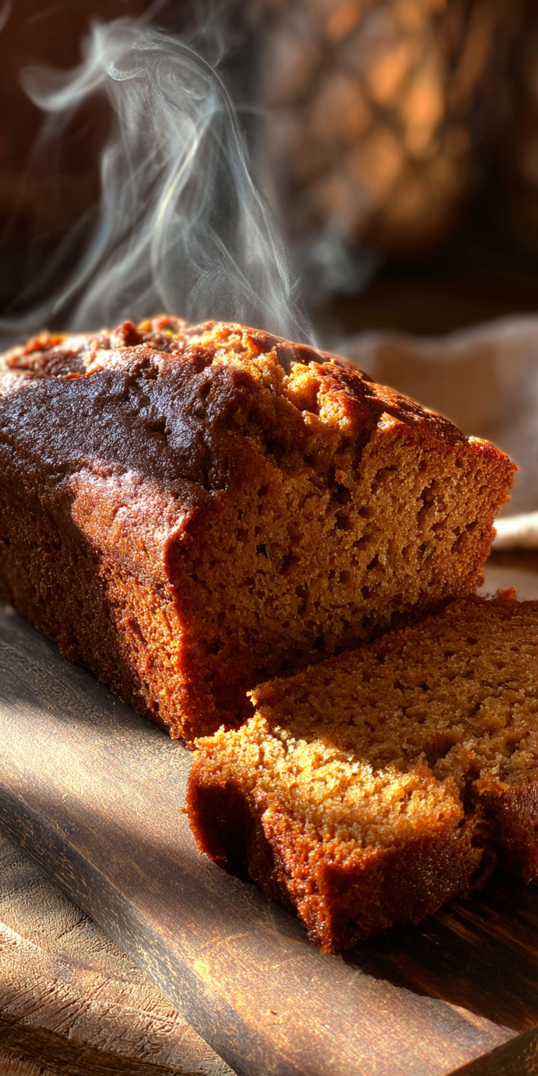 A slice of Gingerbread-Spiced Banana Muffin Loaf with warm spices on a plate