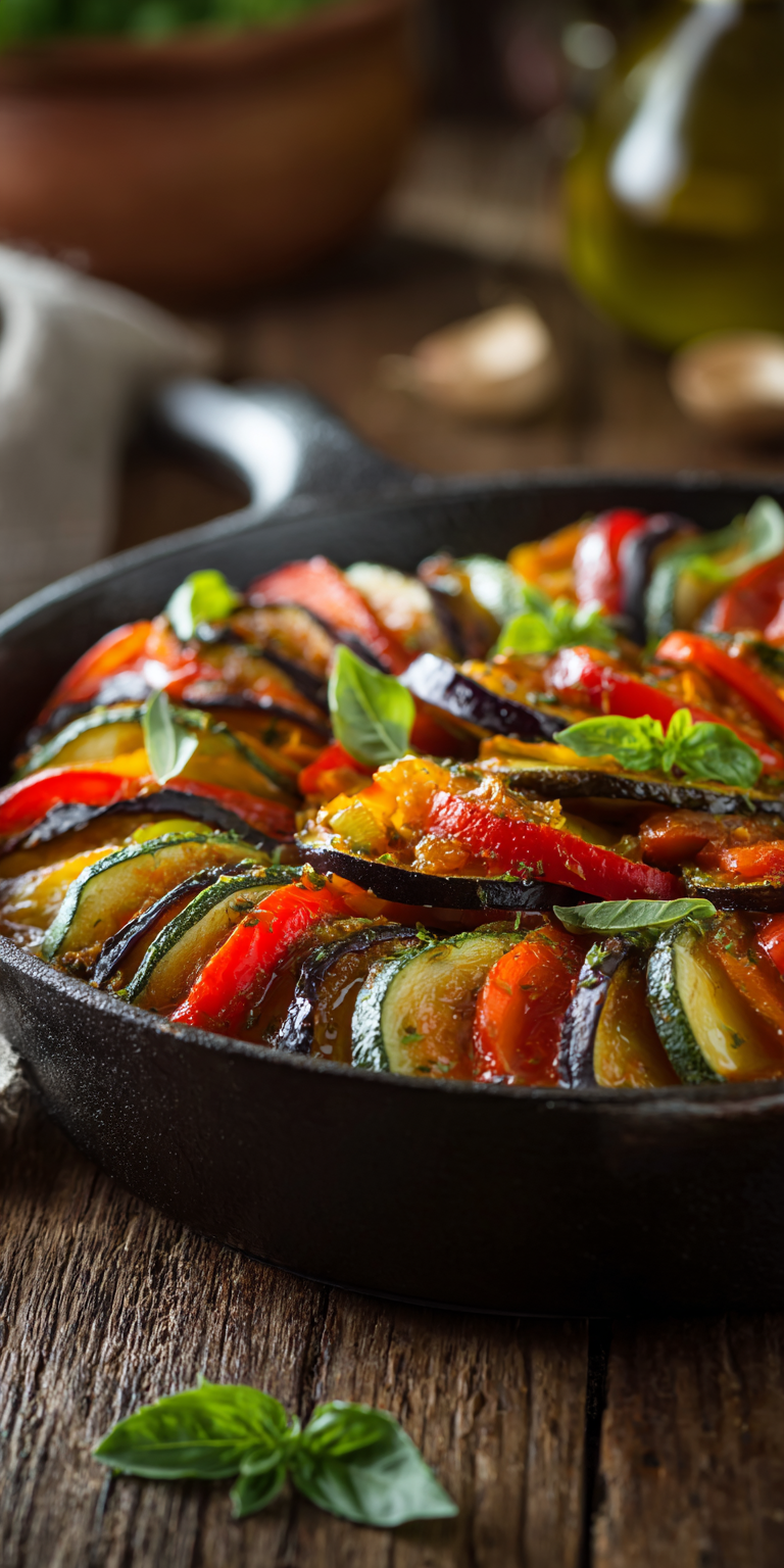 A colorful bowl of Homemade Classic French Ratatouille with vibrant vegetables