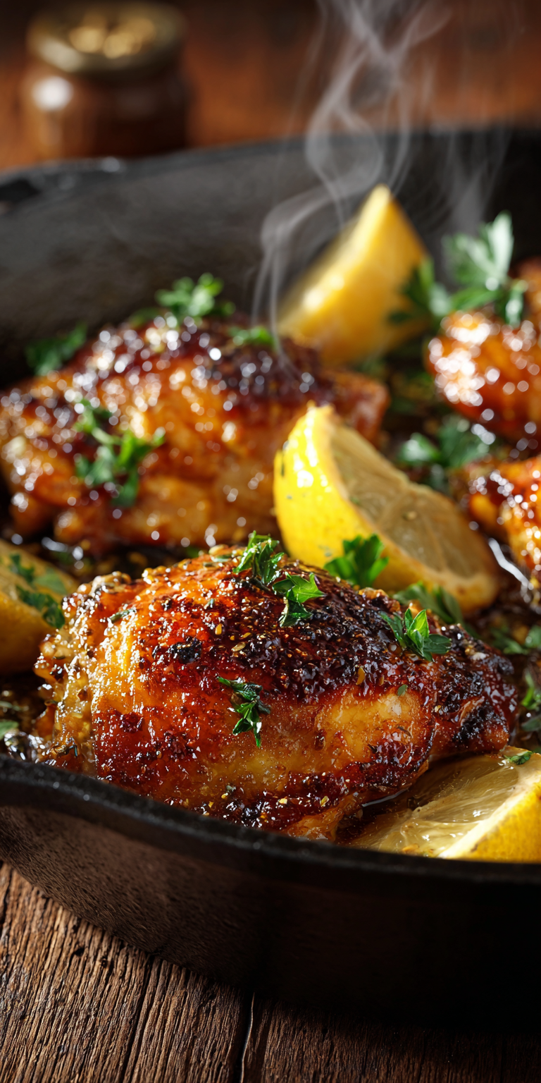 Close-up of raw chicken thighs with honey, garlic, and lemon pepper for a flavorful dish