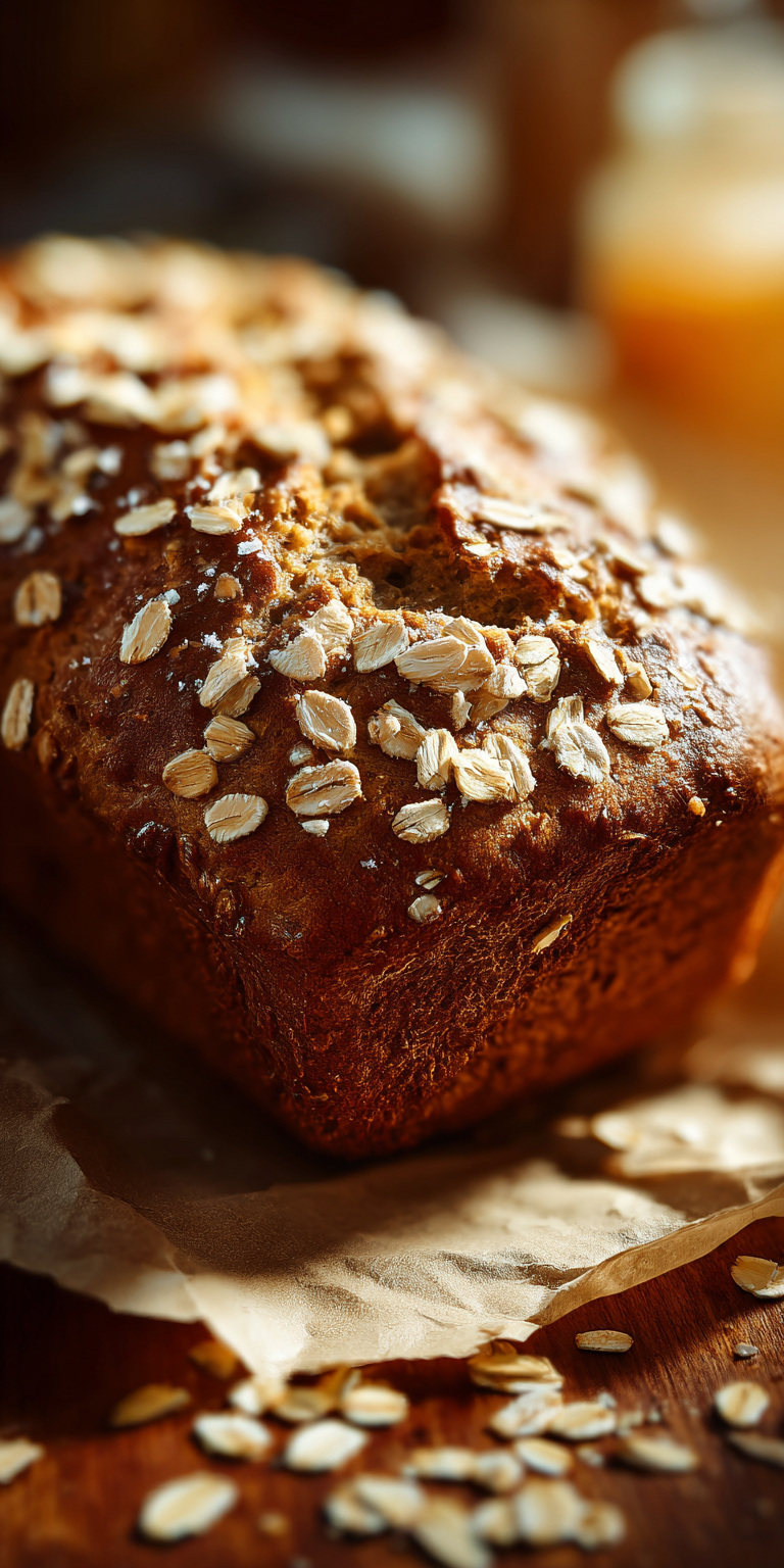 A warm slice of Honey Oat Sunrise Banana Bread on a plate, ready to enjoy