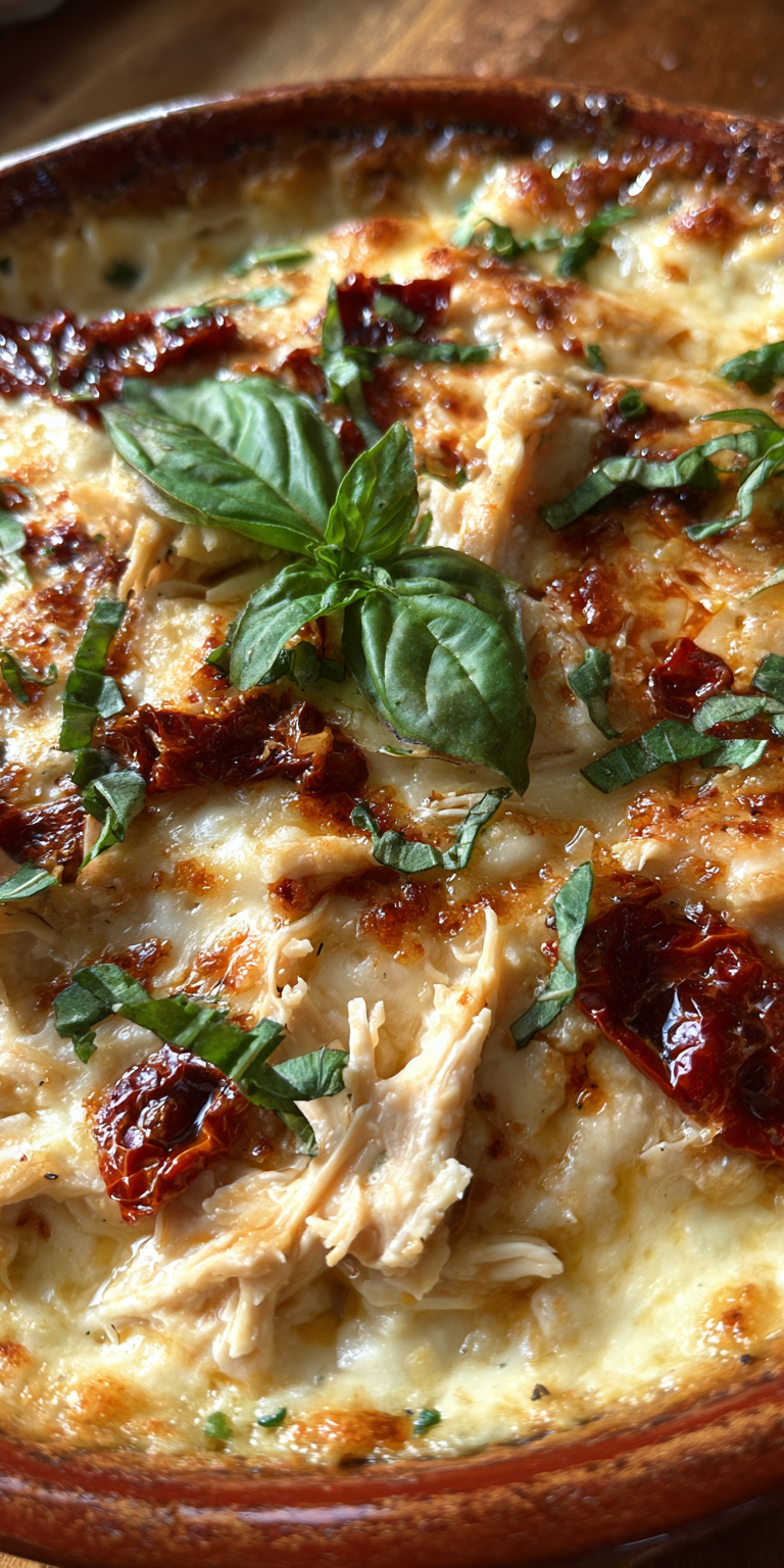 A bowl of creamy Marry Me Chicken Dip surrounded by fresh ingredients