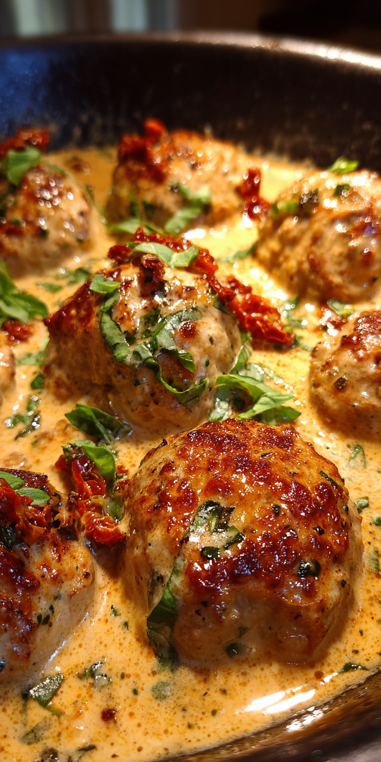 Marry Me Chicken Meatballs in a creamy sauce with herbs