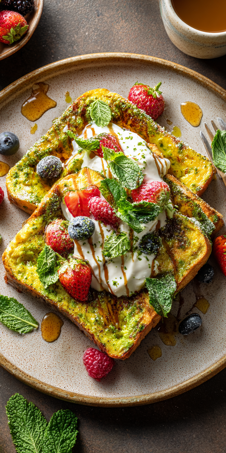 Close-up of Matcha-Mint Tea French Toast ingredients ready for preparation