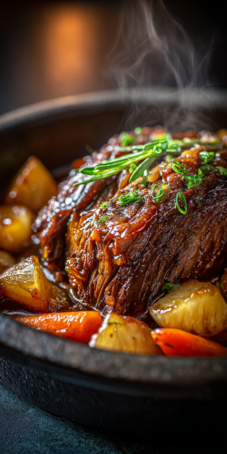 Tender Pineapple Teriyaki Pot Roast with a sweet and savory glaze