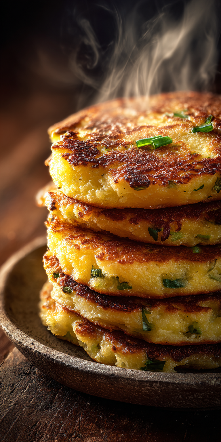 Savory Scallion Cornmeal Griddlecakes with fresh scallions on a plate