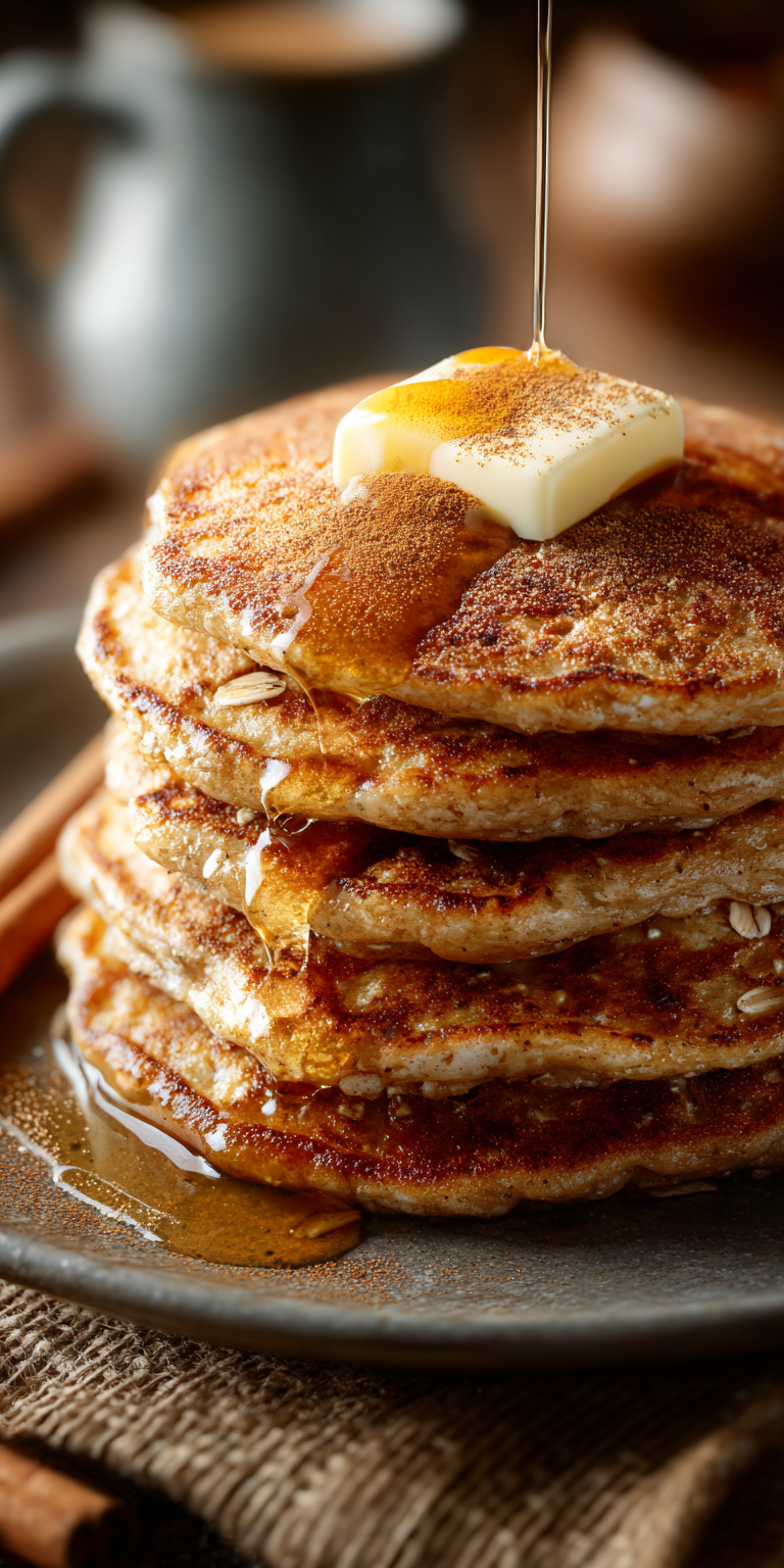 A collection of fresh components for making Spiced Chai Oatmeal Pancakes, showcasing oats and warm spices