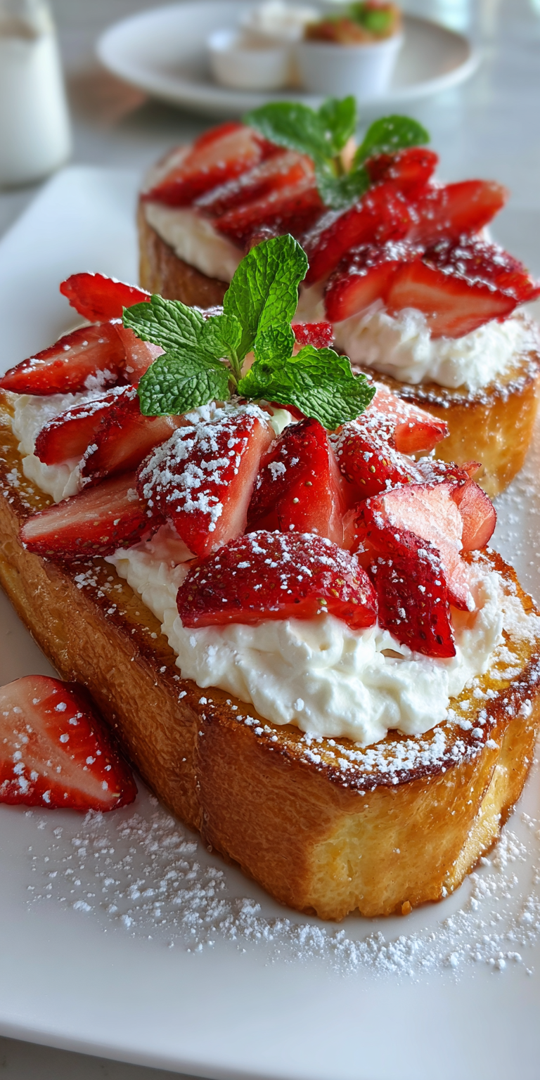 Strawberries & Cream Brioche Toast served warm with cozy spices