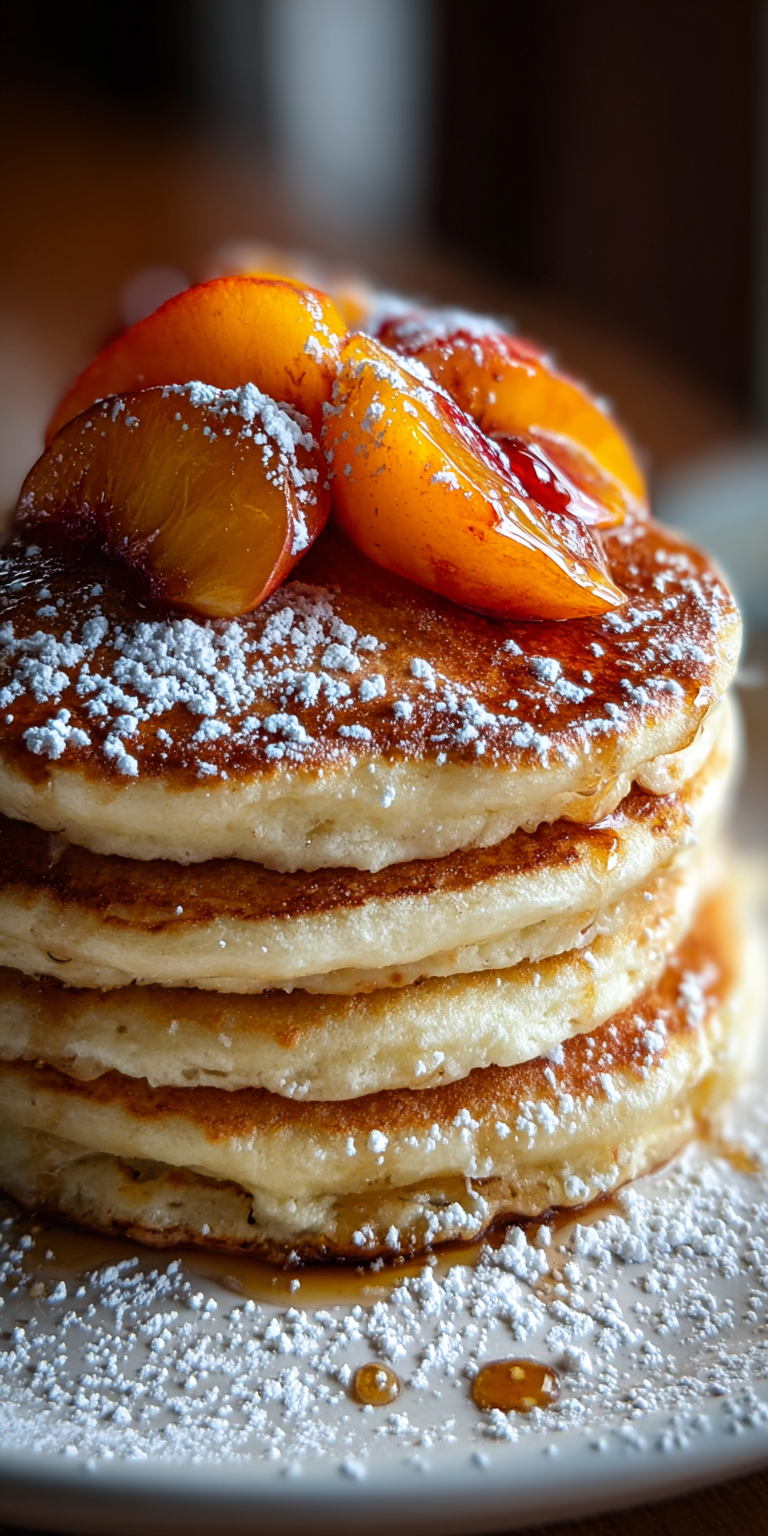 A collection of fresh peaches and vanilla beans for Vanilla Bean & Peach Soufflé Pancakes preparation