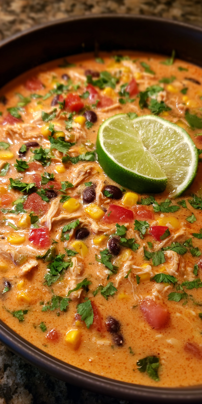 30-Minute Chicken Taco Soup served warm with cozy spices