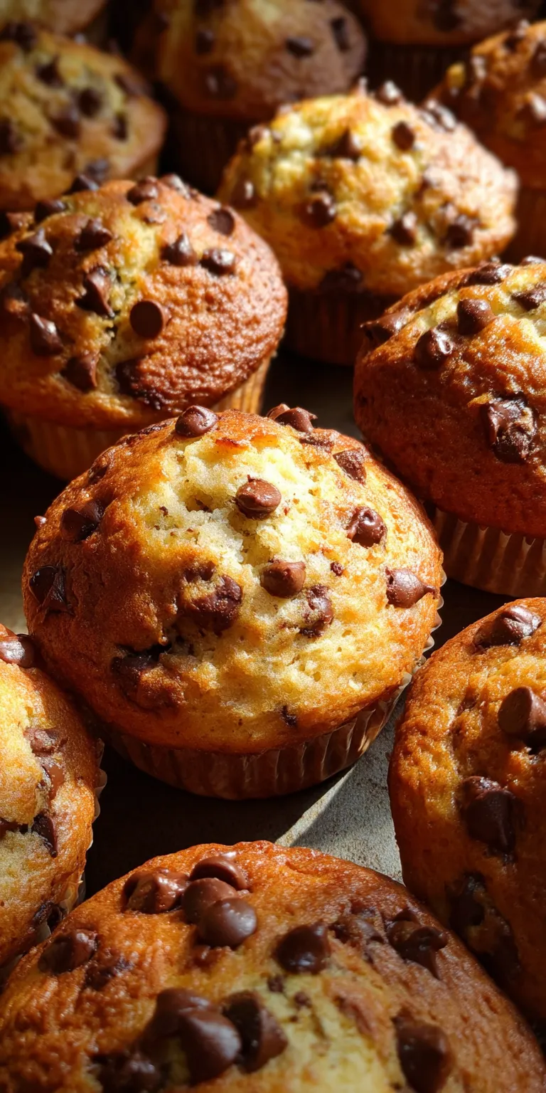 Freshly baked banana chocolate chip muffins with a soft, moist texture