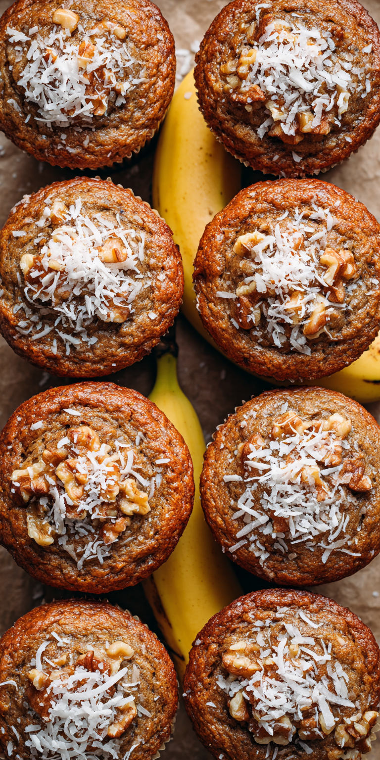 Banana Coconut Muffins – Tropical Moist & Sweet served warm with cozy spices
