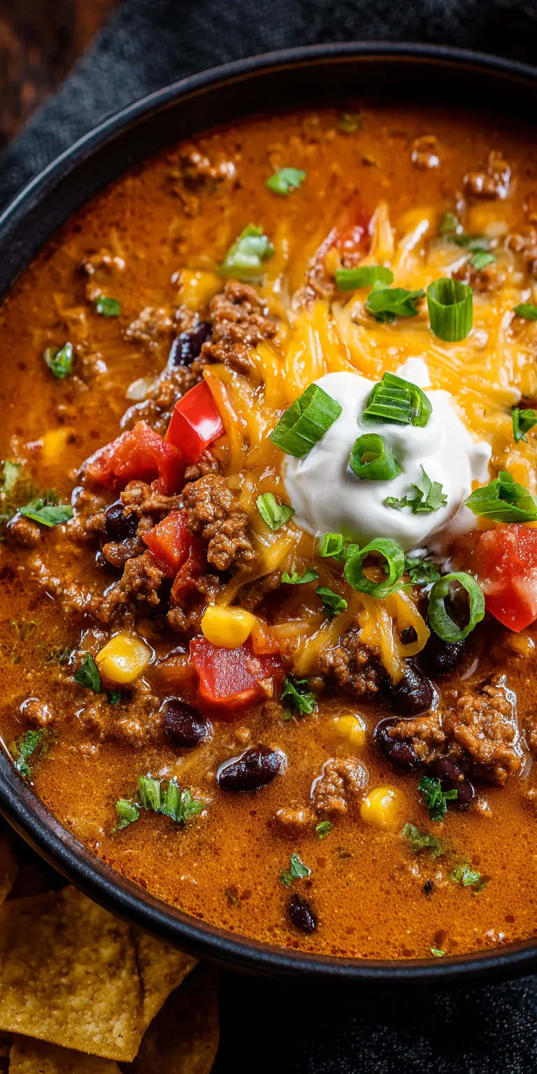 Beefy Cheesy Taco Soup – Family Night Winner served warm with cozy spices