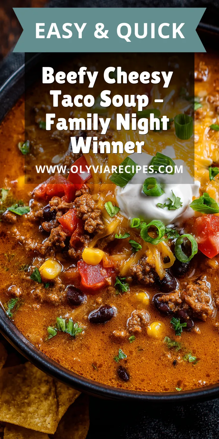 Beefy Cheesy Taco Soup – Family Night Winner served warm with cozy spices